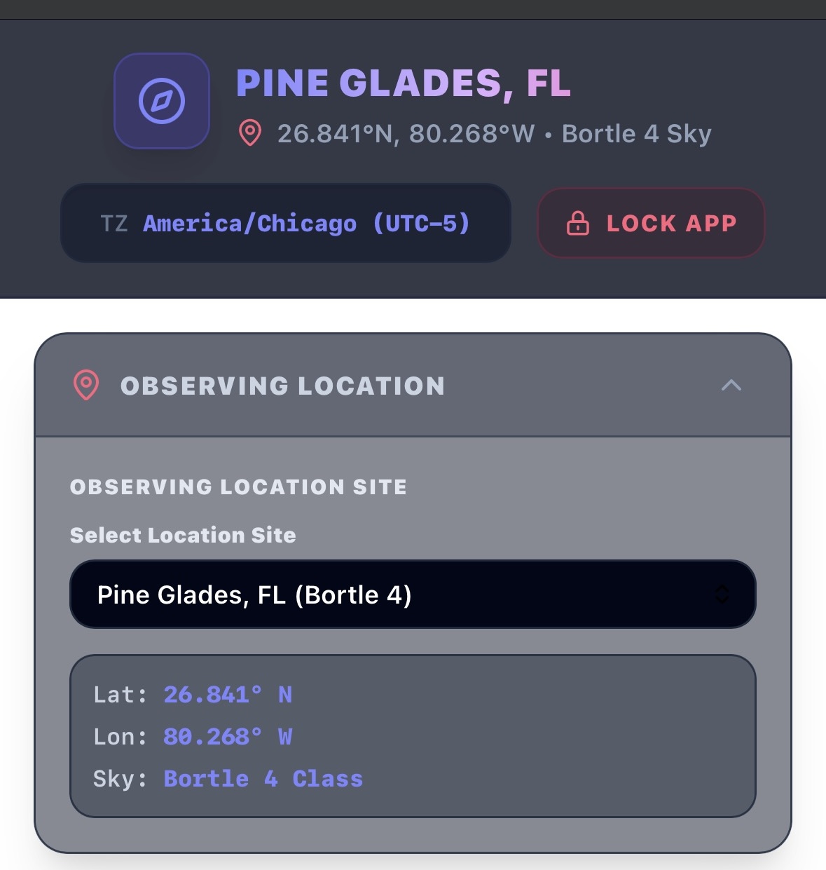 Observing Location Selection Pane
